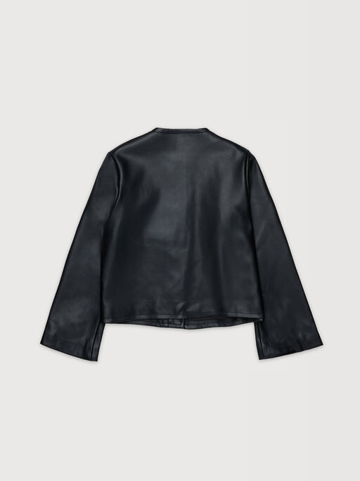 Black coated fabric jacket with pocket - Jackets
