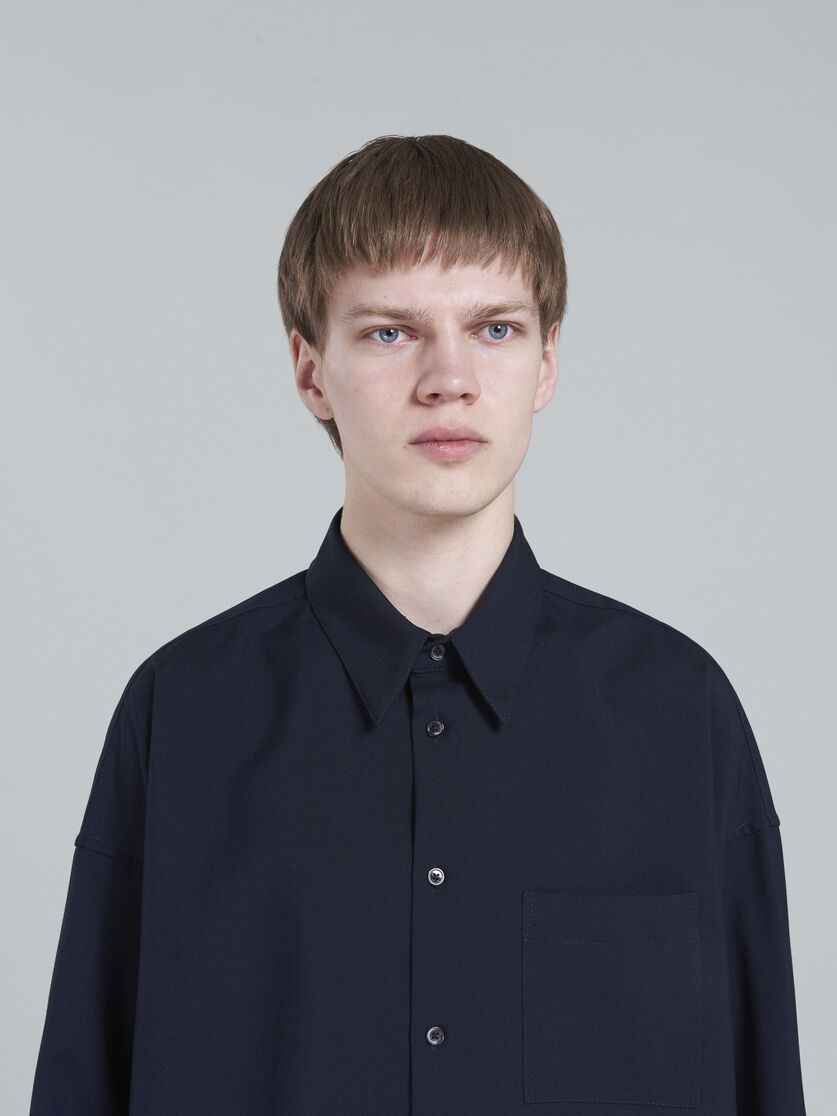 Camicia in fresco di lana nero blu - Camicie - Image 4