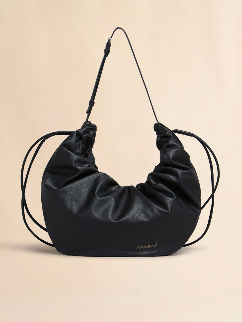 ブラック レザー製 Scrunchie ミディアムホーボーバッグ - ショルダーバッグ - Image 1