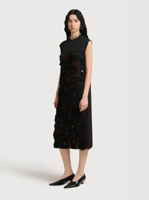 Black georgette dress with shaggy camouflage motif - Dresses