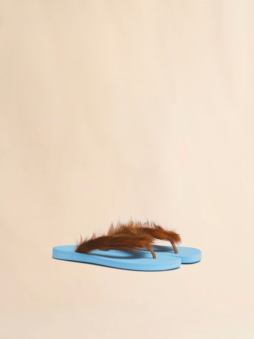 Blue and brown ponyhair flip-flop - Sandals
