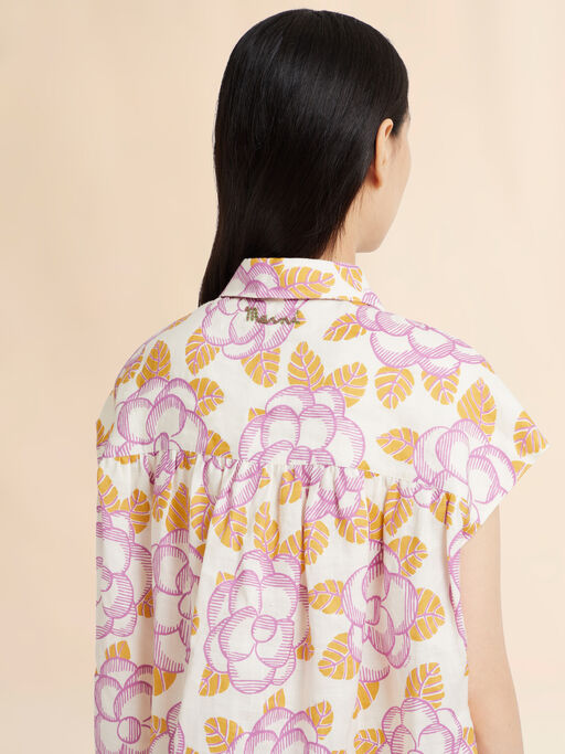 Banjoプリント クリームラミー ギャザーシャツ - シャツ