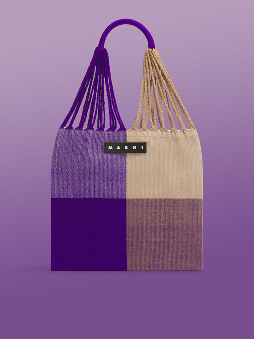 ダークバイオレット MARNI MARKET BIG CHECK HAMMOCK BAG - ハンドバッグ