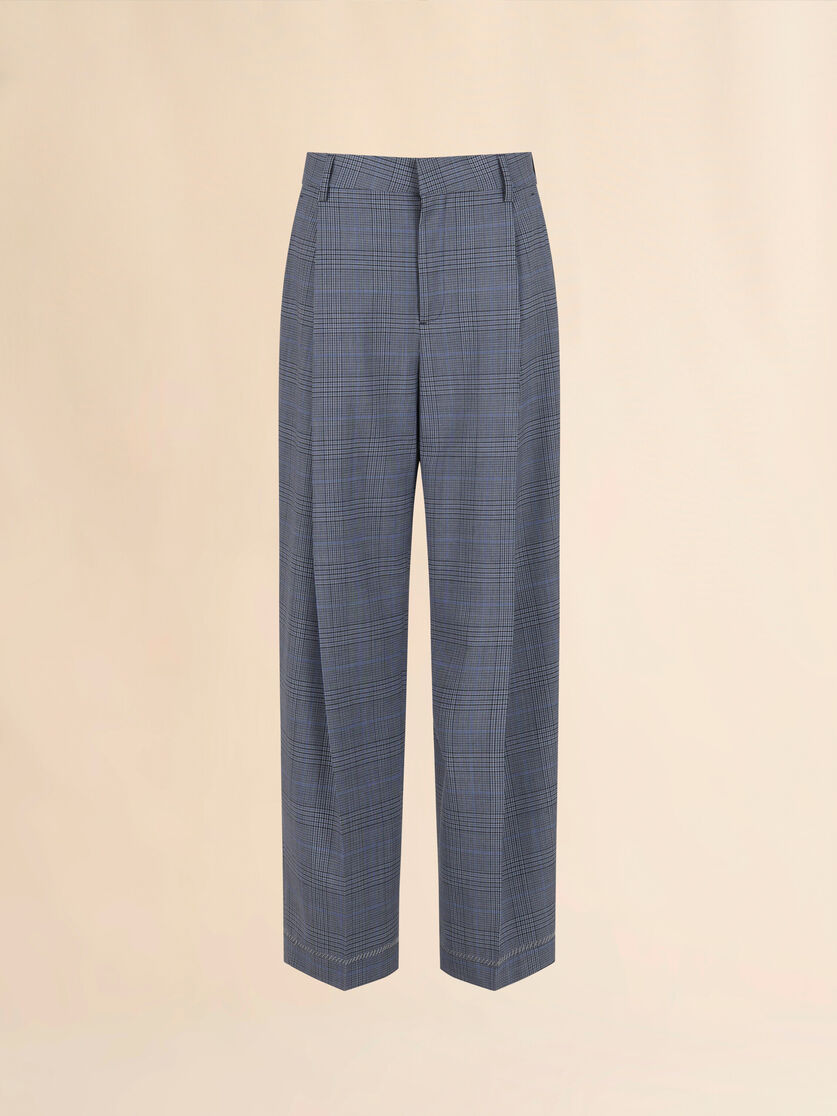 Blue wool trousers with Prince of Wales check - Pants - Image 1