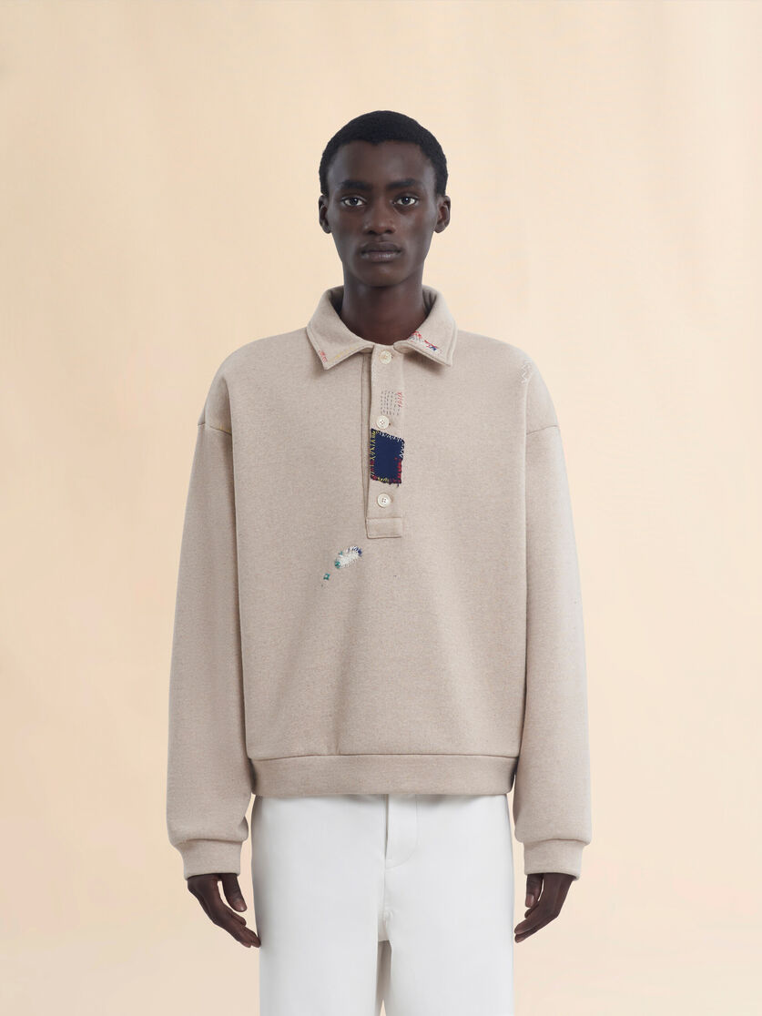 Long sleeved cotton polo sweatshirt - Sweaters - Image 2