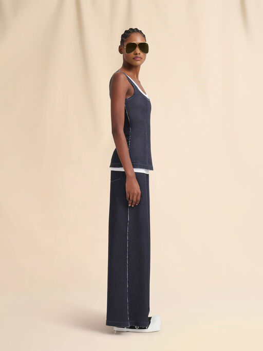 Deep blue stretch denim trompe l'oeil tank top - Shirts