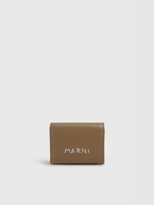 Brown leather trifold wallet with Marni Mending embroidery - Wallets