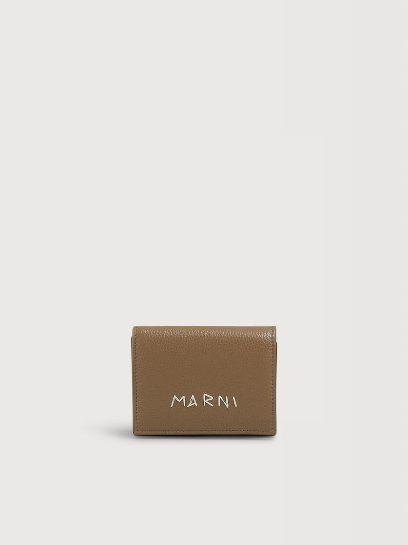 Brown leather trifold wallet with Marni Mending embroidery, Image 1