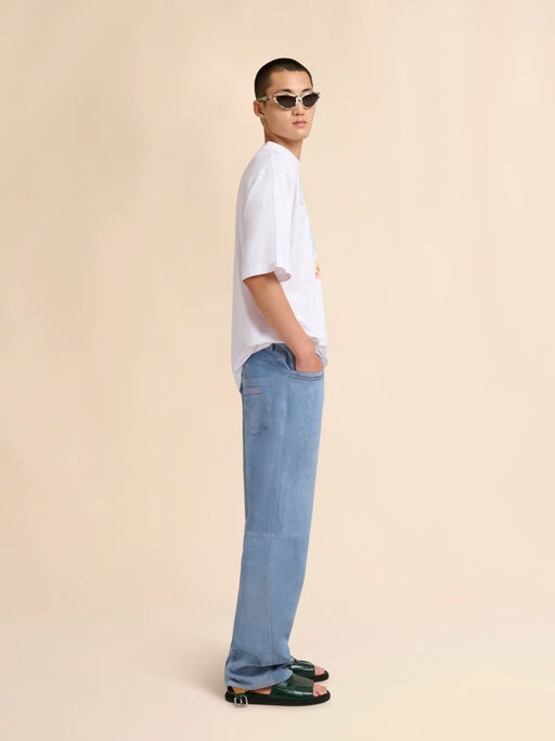 Blue suede pants with cut-out detailing - Pants