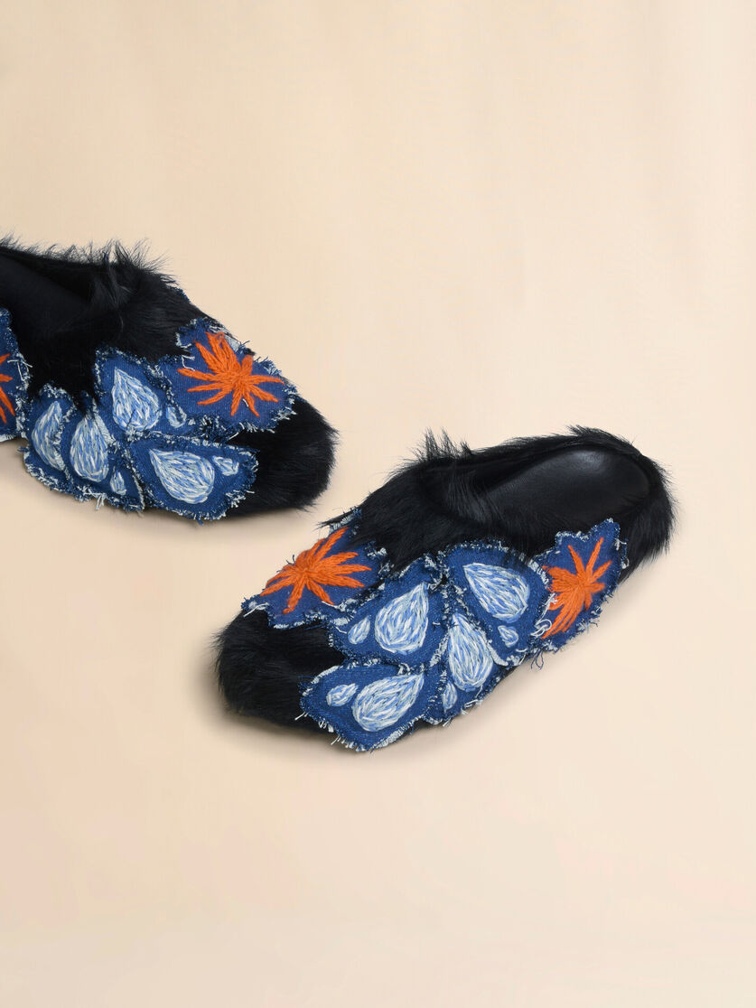 Black long hair calfskin Fussbett sabot - Clogs - Image 4