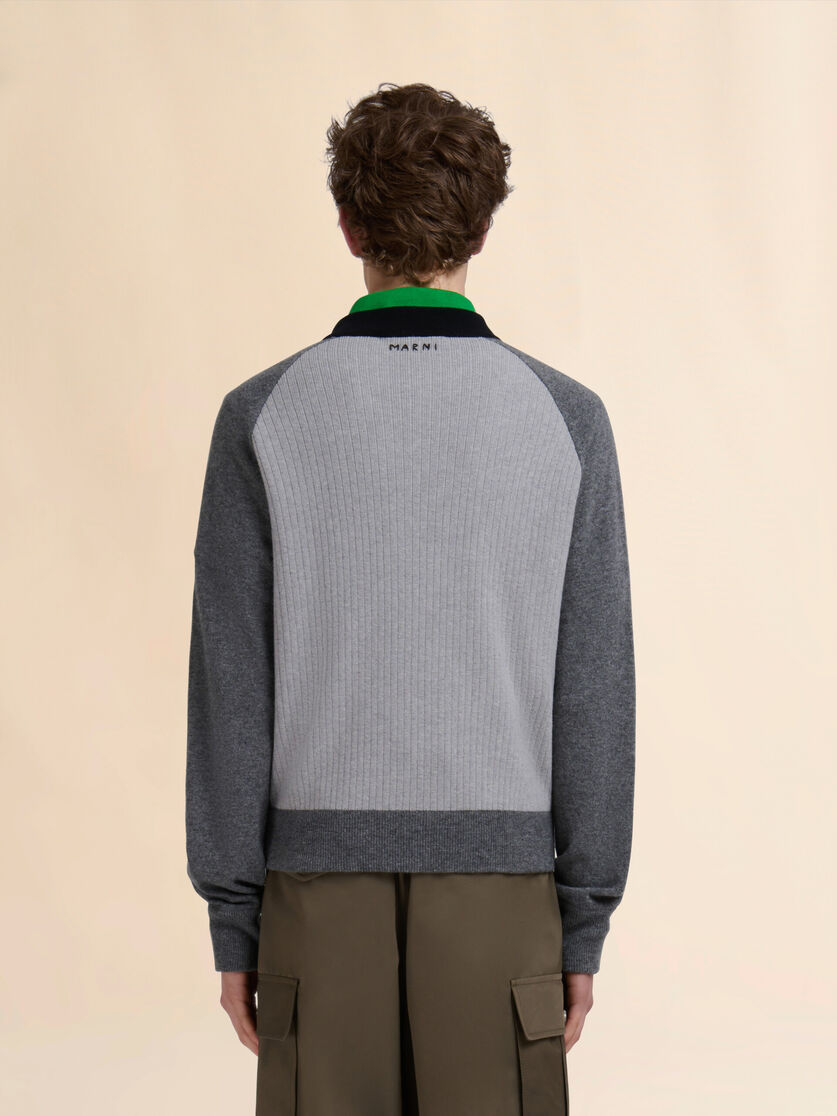 Grey wool cardigan with bomber neck - Pullovers - Image 3