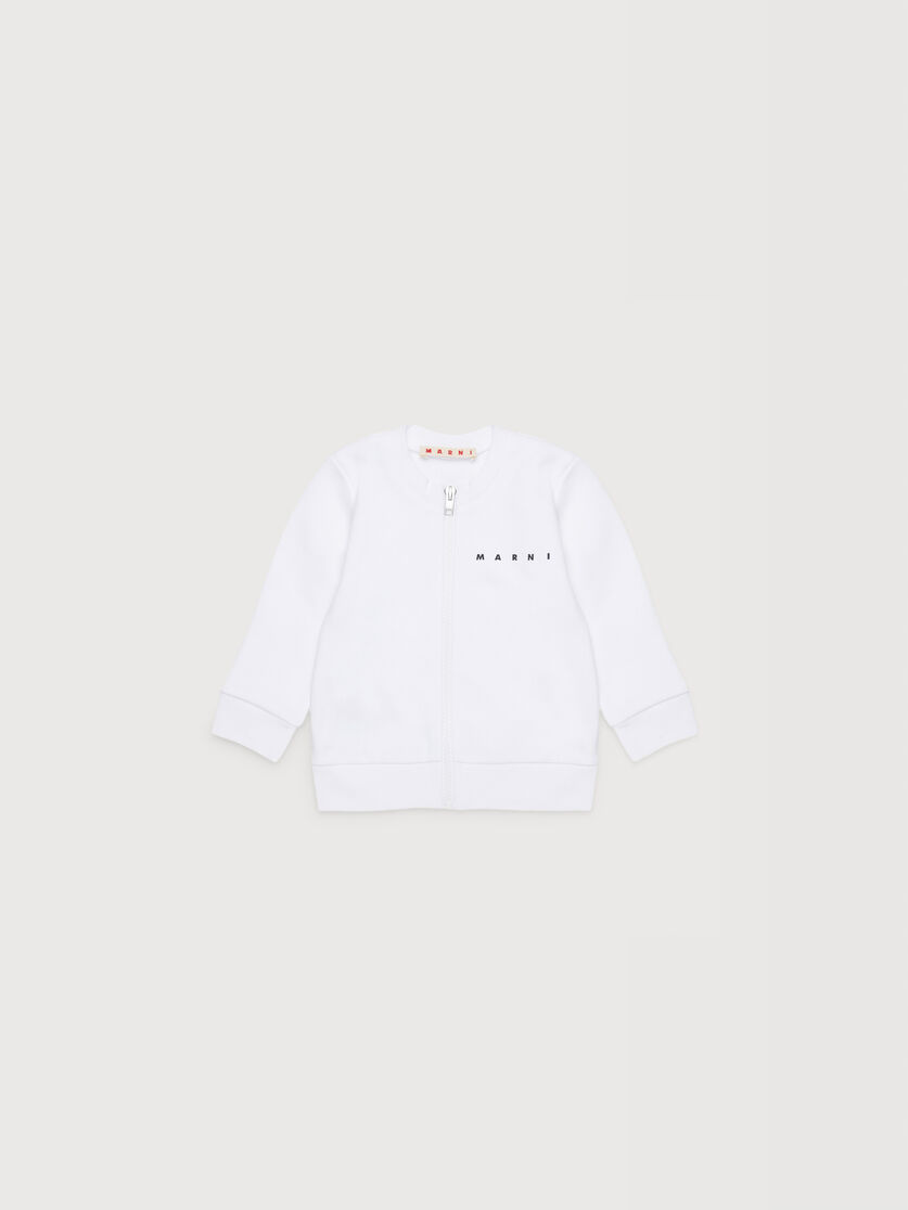 White cotton zipper sweatshirt with Marni print, Image 1
