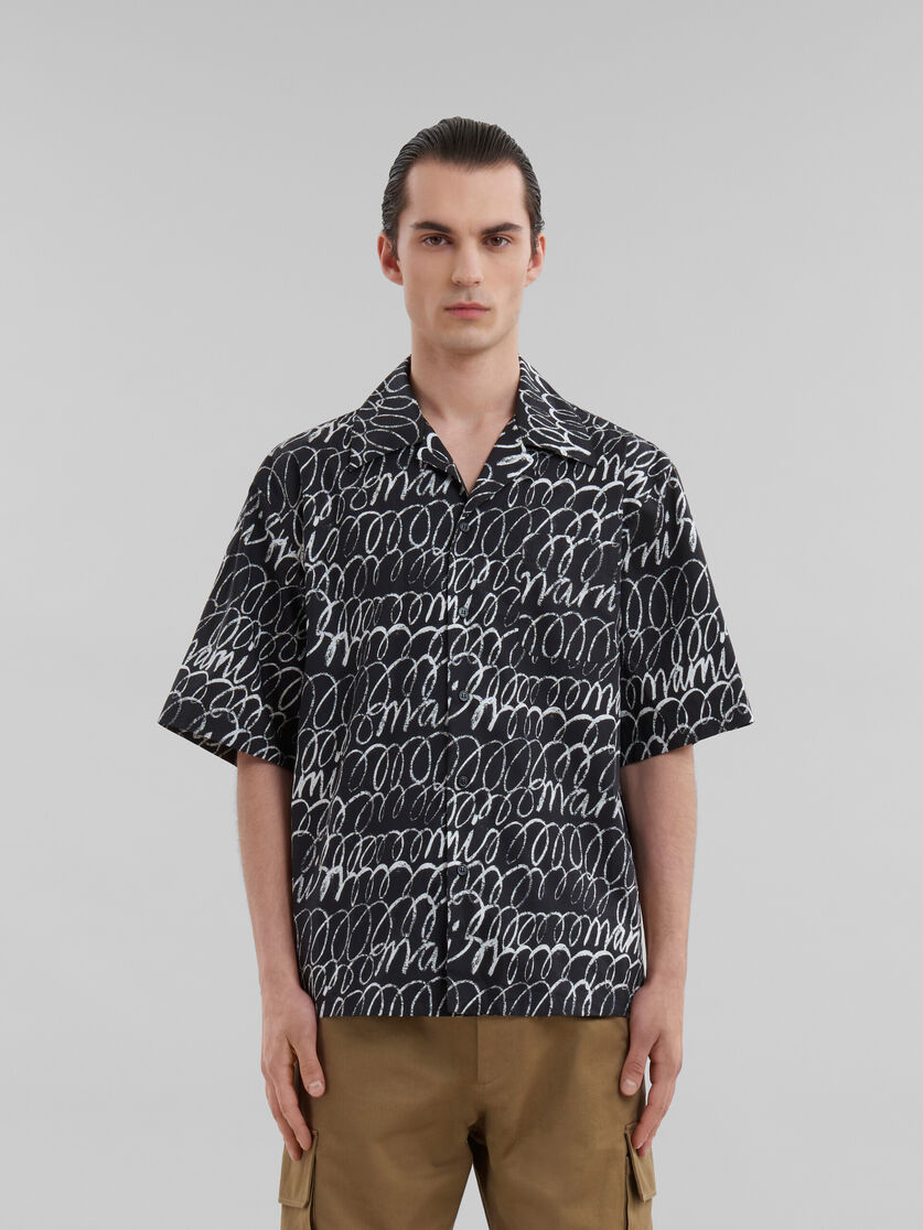 Black poplin bowling shirt with Marni Scribble motif | Marni