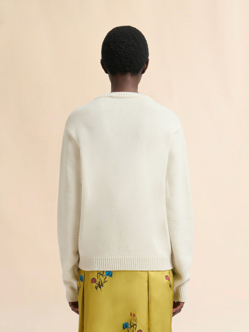 Cream wool jumper with laser-cut Marni logo - Pullovers - Image 3