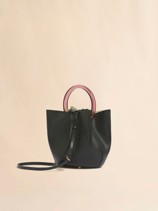 Black leather Pannier bucket bag - Shoulder Bags