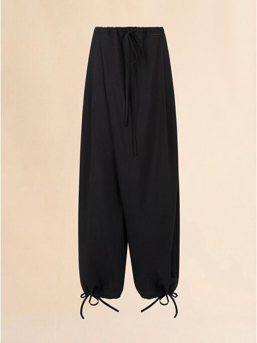 Black tropical wool drawstring trousers - Pants