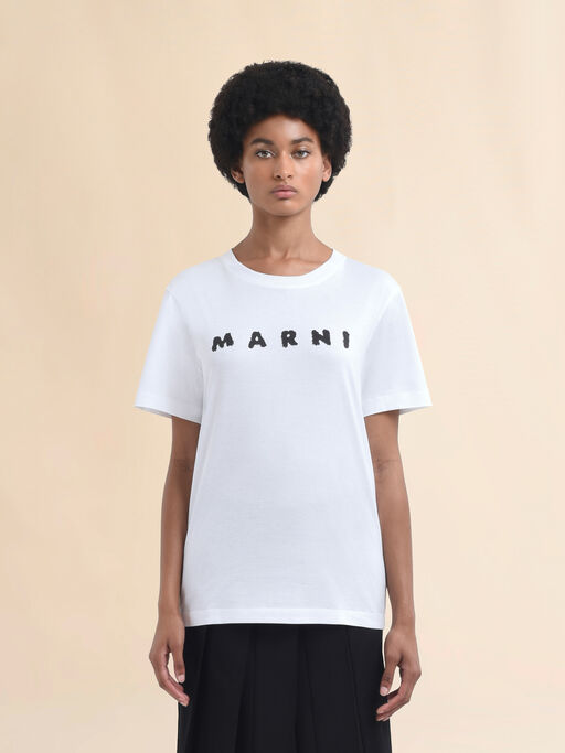 White jersey T-shirt with Marni scribbled logo - T-shirts