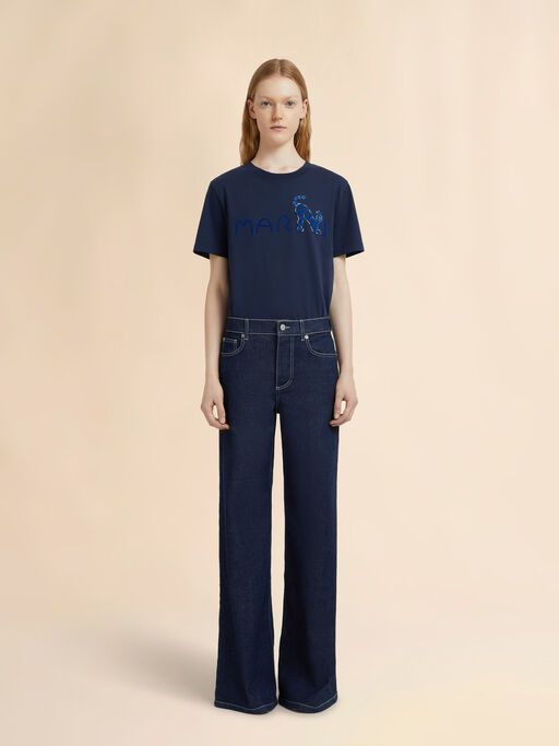 Deep blue stretch denim wide-leg jeans - Pants