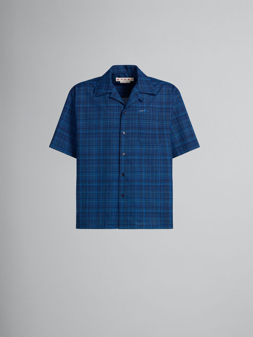 Blue bowling shirt in checked light wool - Shirts - Image 1