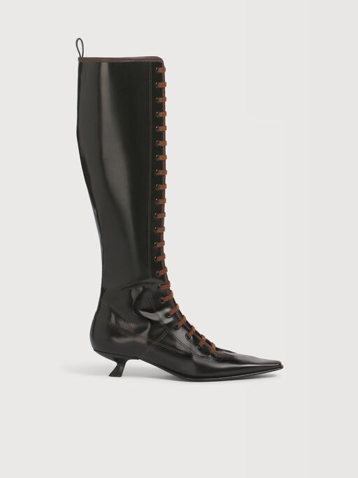 Black leather boot with full lace-up front - Boots