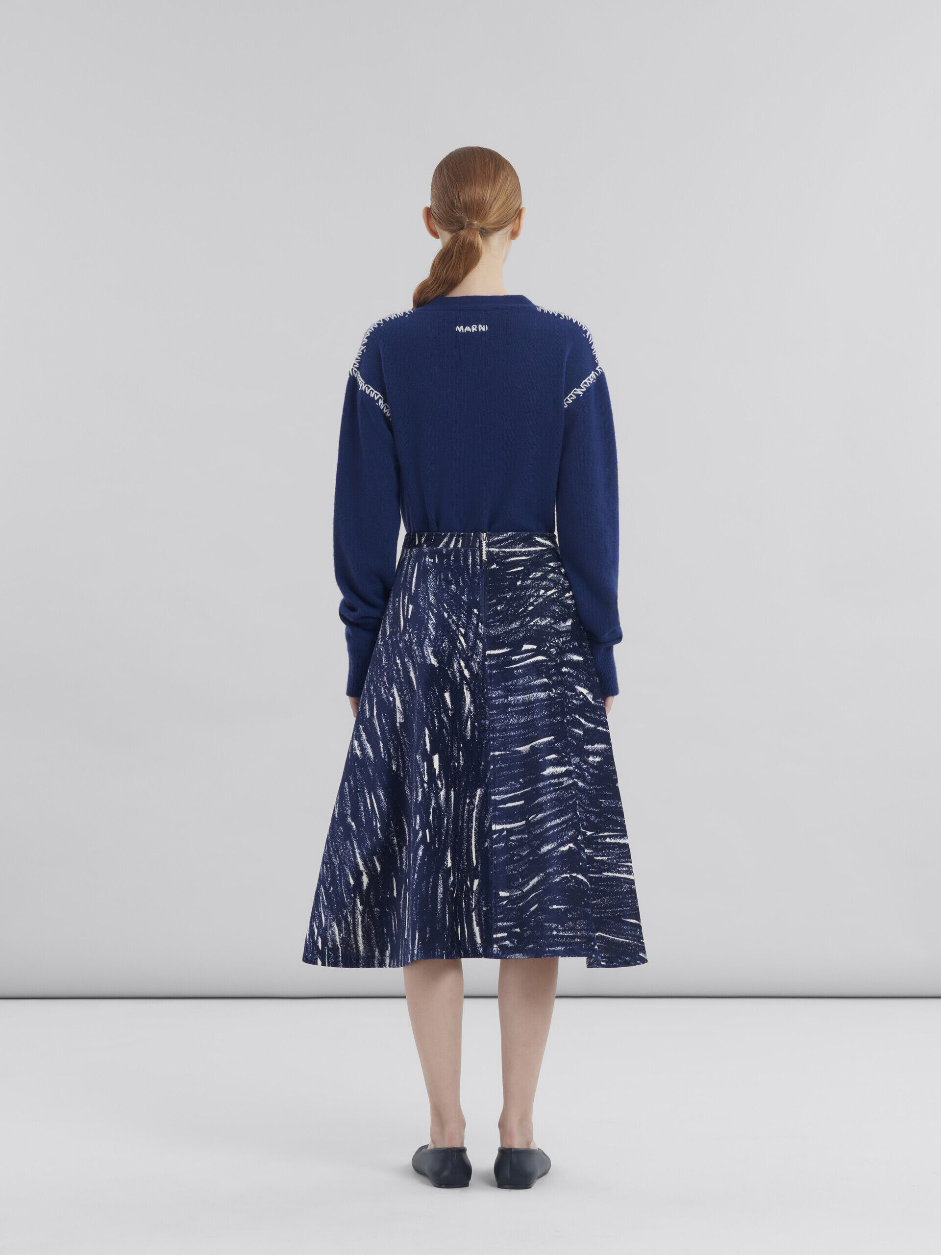 ブルー フロックドデニム製 フレアスカート、Crayonプリント | Marni