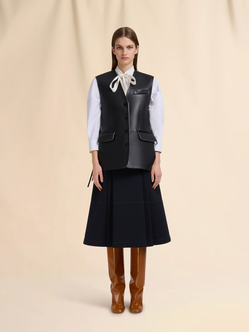Black leather waistcoat with side slits - Waistcoats - Image 2