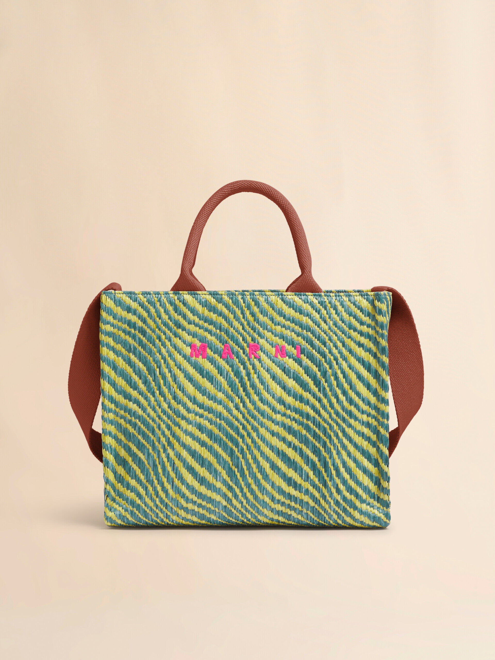 グリーン 波模様のラフィアエフェクト スモールトートバッグ | Marni