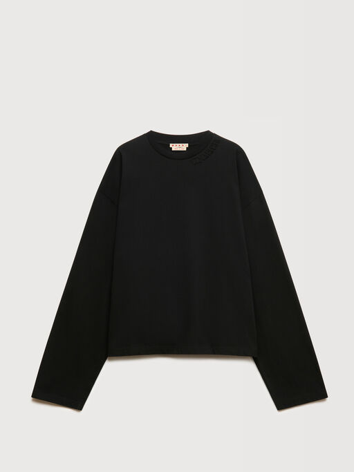 Black cotton long-sleeved T-shirt with patch logo - Shirts