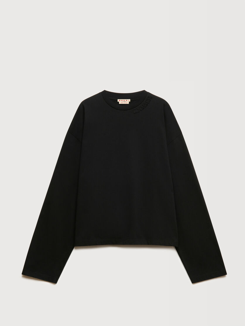Black cotton long-sleeved T-shirt with patch logo, Image 1