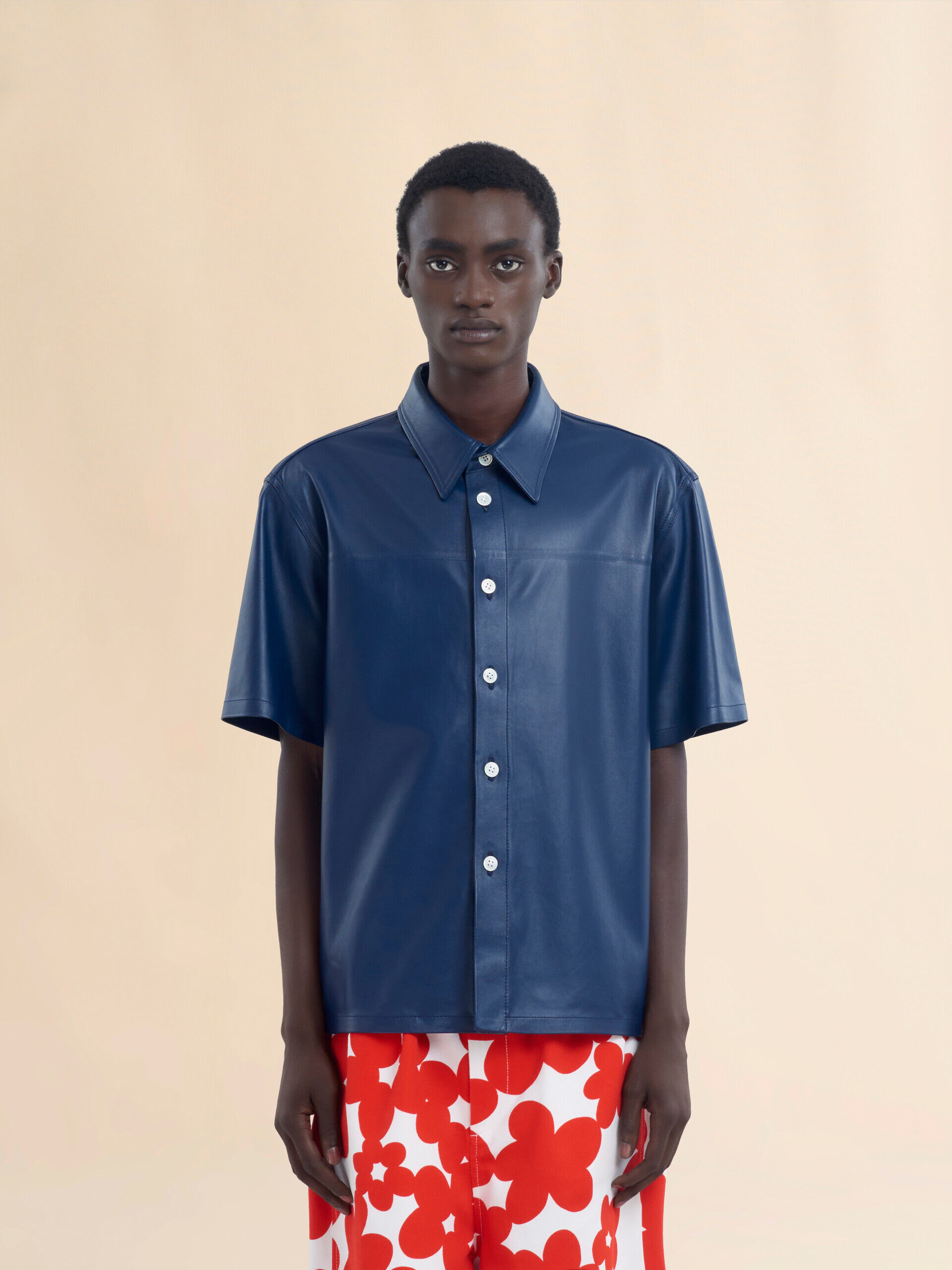 Short sleeved shirt in blue nappa | Marni