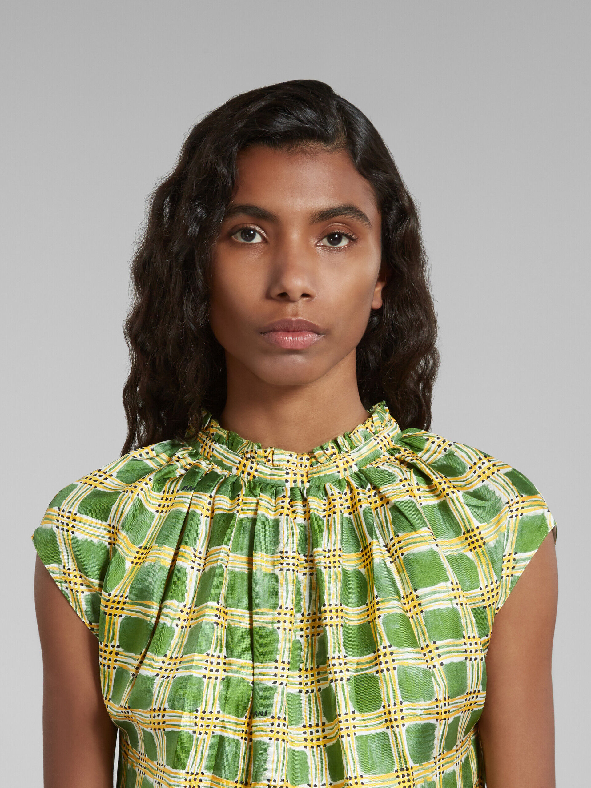 Green silk twill dress with Check Fields print | Marni