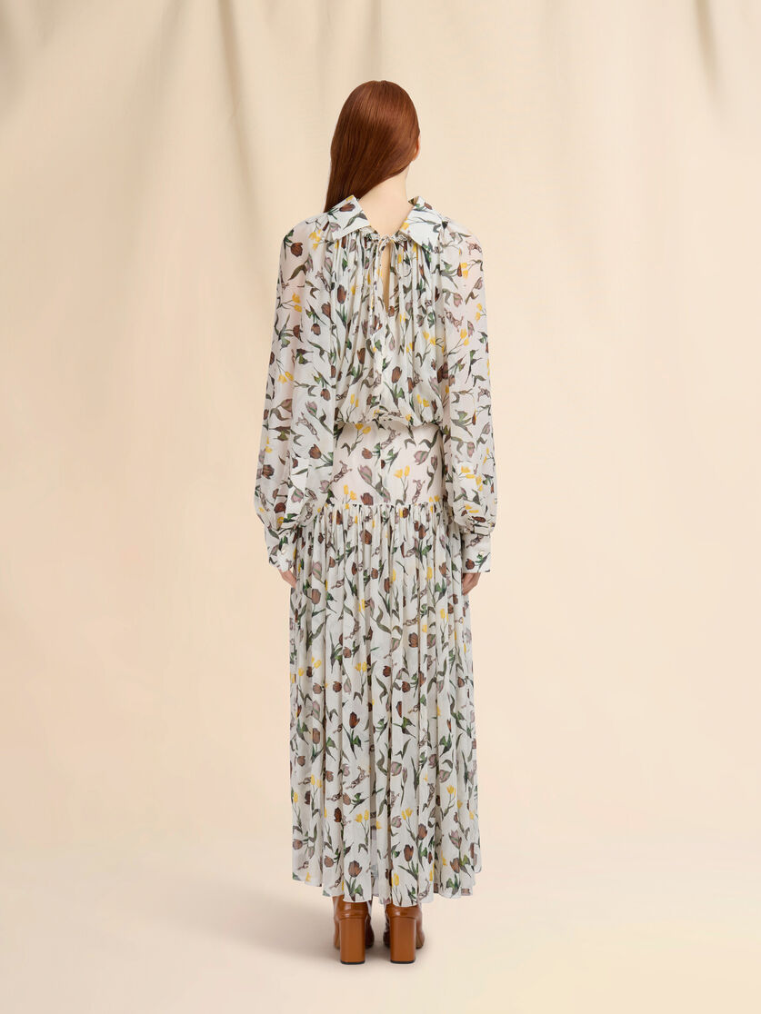 Cream chiffon dress with Tulips and Hares print - Dresses - Image 3