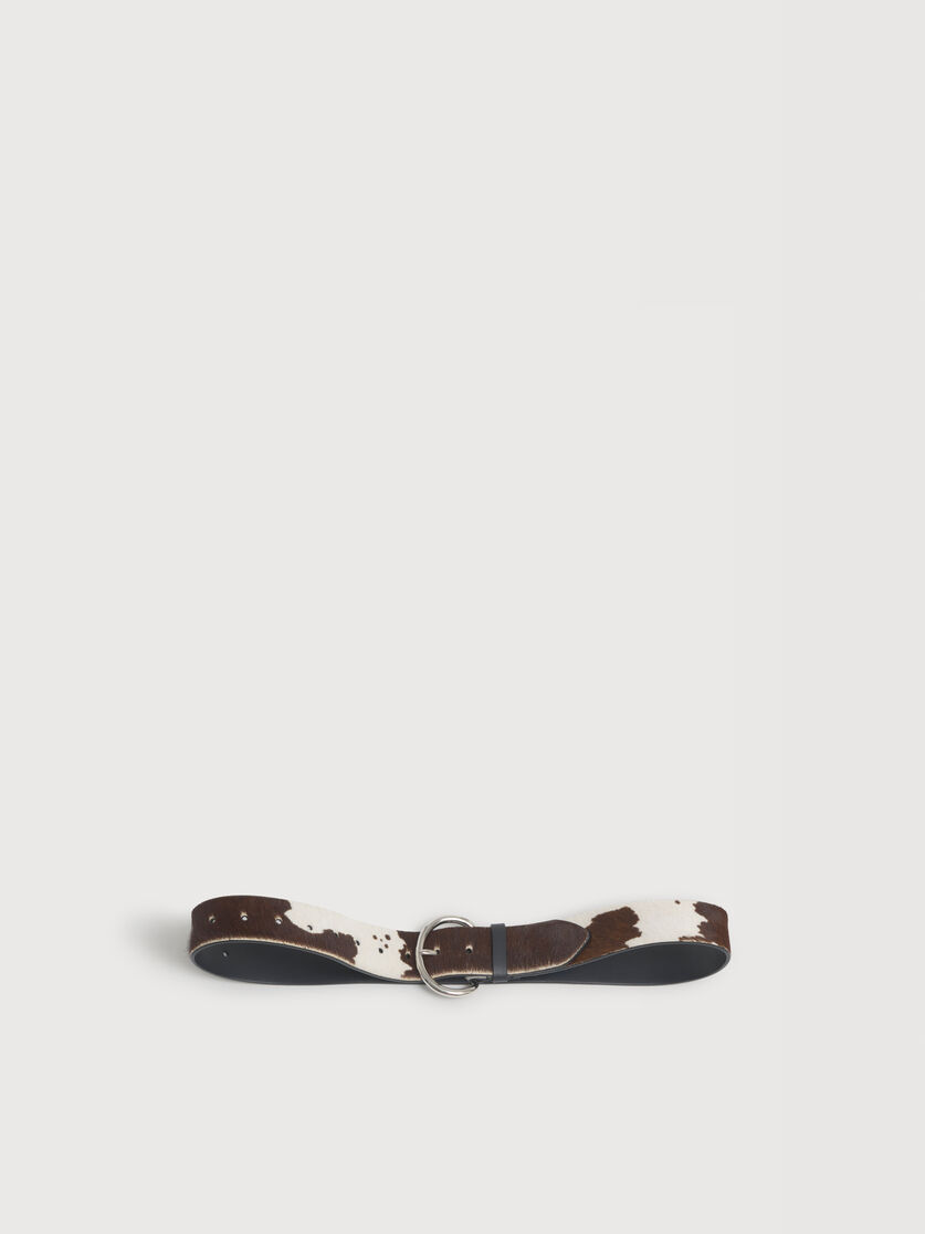White and brown cow ponyhair belt, Image 1