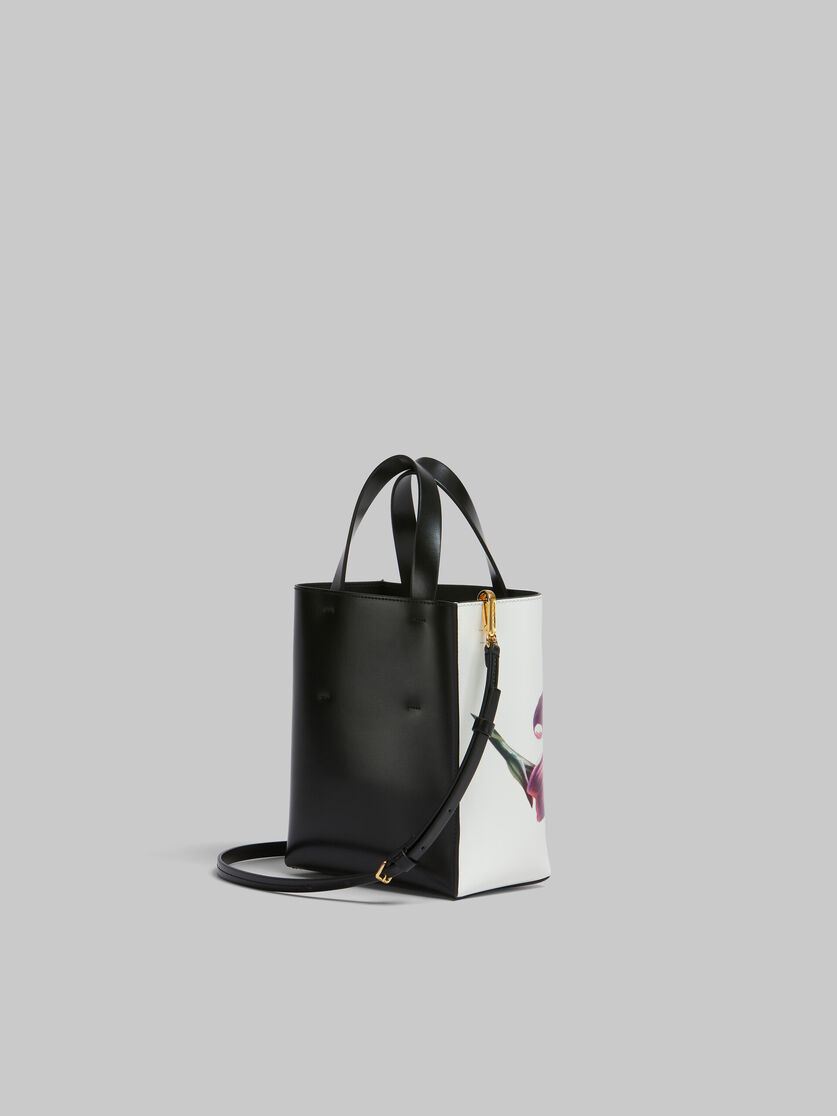 Museo Mini Bag in white leather with flower prints - Shopping Bags - Image 3