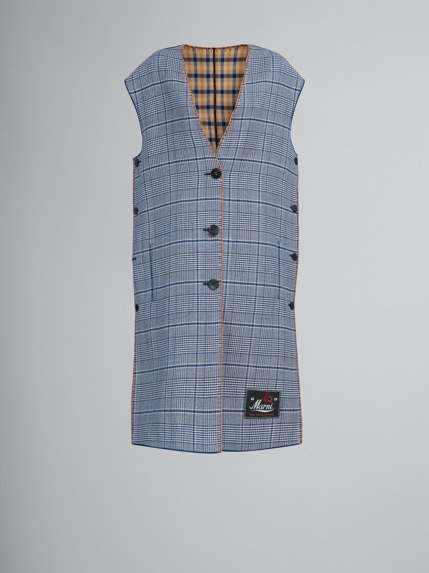 Blue and yellow checked wool reversible vest - Waistcoats - Image 1