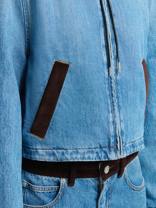 Blue denim jacket with velvet hood - Jackets