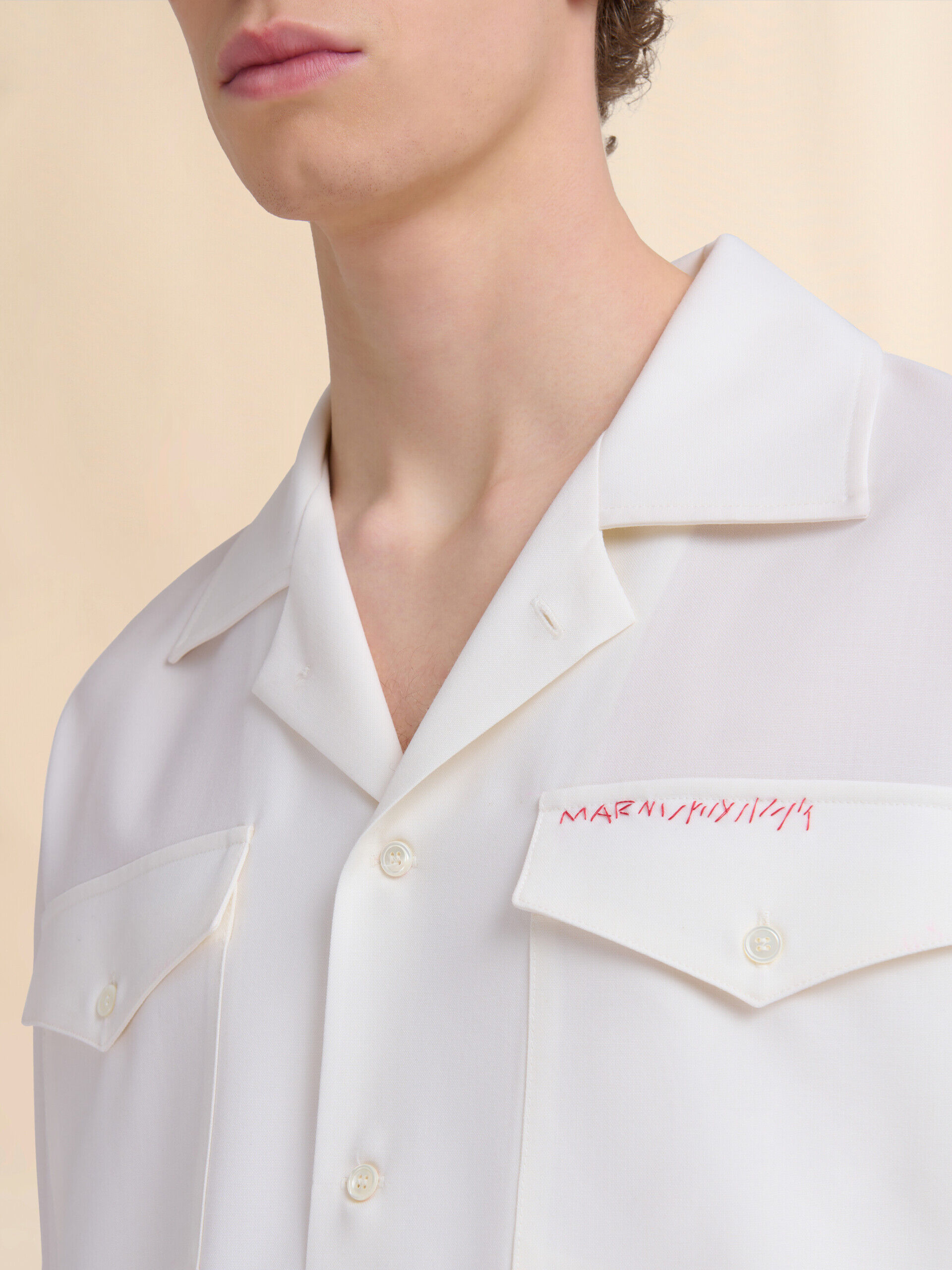 MARNI トロピカルウールシャツ オフホワイト White tropical wool shirt with Marni Mending | Marni