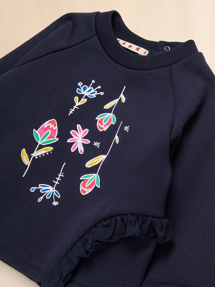 Deep blue cotton sweatshirt with Fiorellini/Stecchini print - Sweaters - Image 3
