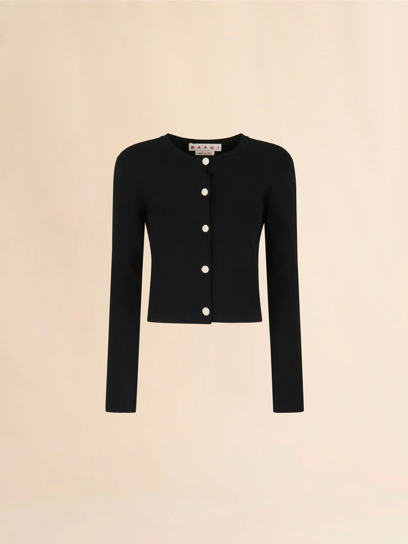Black viscose half-and-half cardigan - Pullovers - Image 1