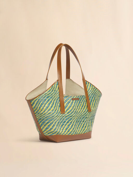 Green raffia-effect Waves small tote bag - Shopping Bags