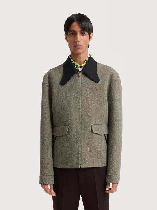 Taupe tweed jacket with sculptural collar - Jackets