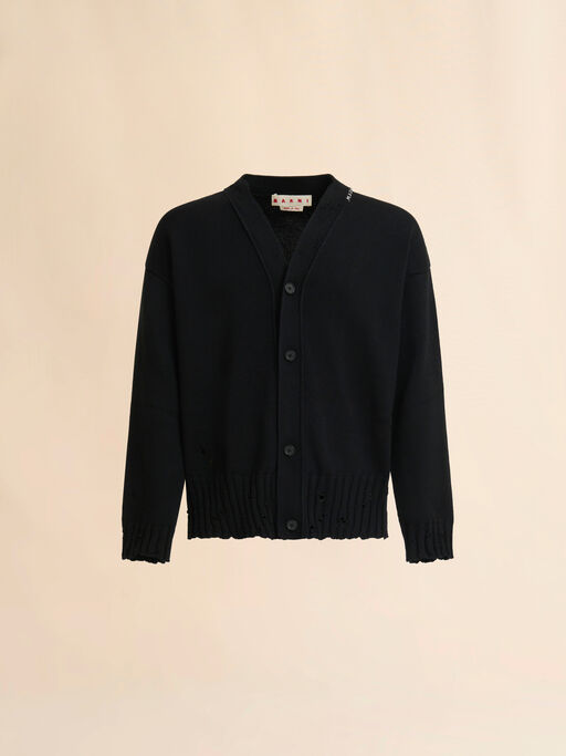 Schwarze Strickjacke aus Baumwolle mit Marni Symbol-Stickerei - Pullover