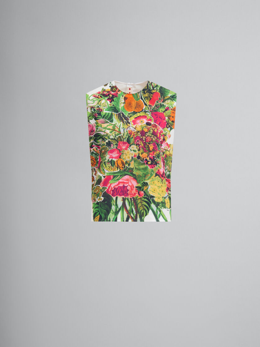 Mystical Bloom 프린트 장식 화이트 포플린 슬리브리스 탑 - 셔츠 - Image 1