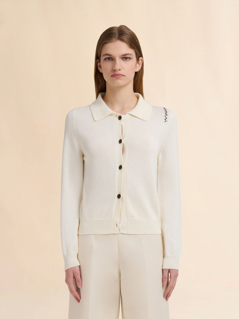Cream cotton collared cardigan - Pullovers - Image 2