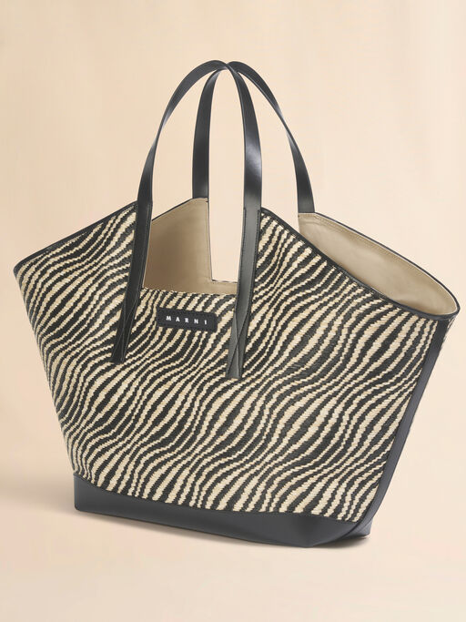 Black raffia-effect Waves tote bag - Shopping Bags