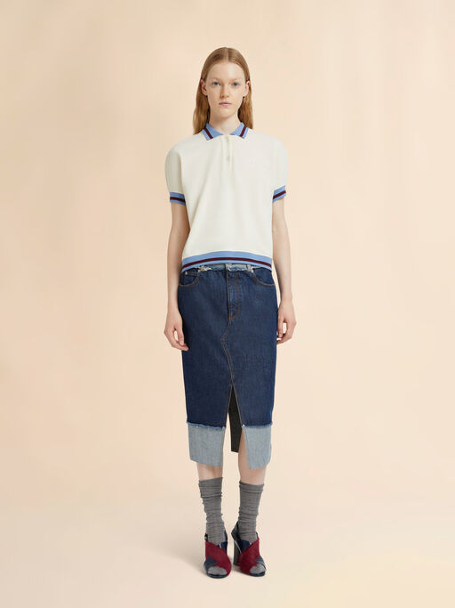 Blue denim inside-out midi skirt - Skirts