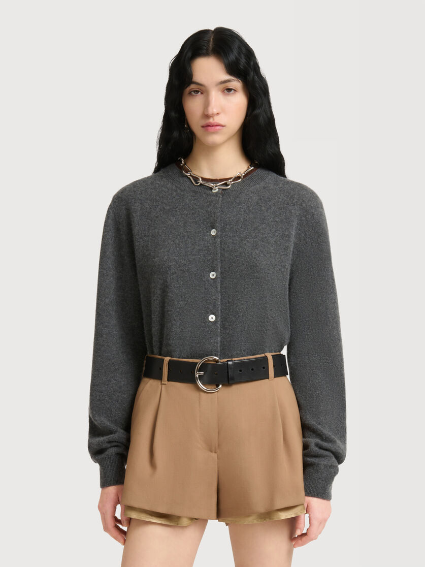 Grey cashmere cardigan with layered effect, Image 2