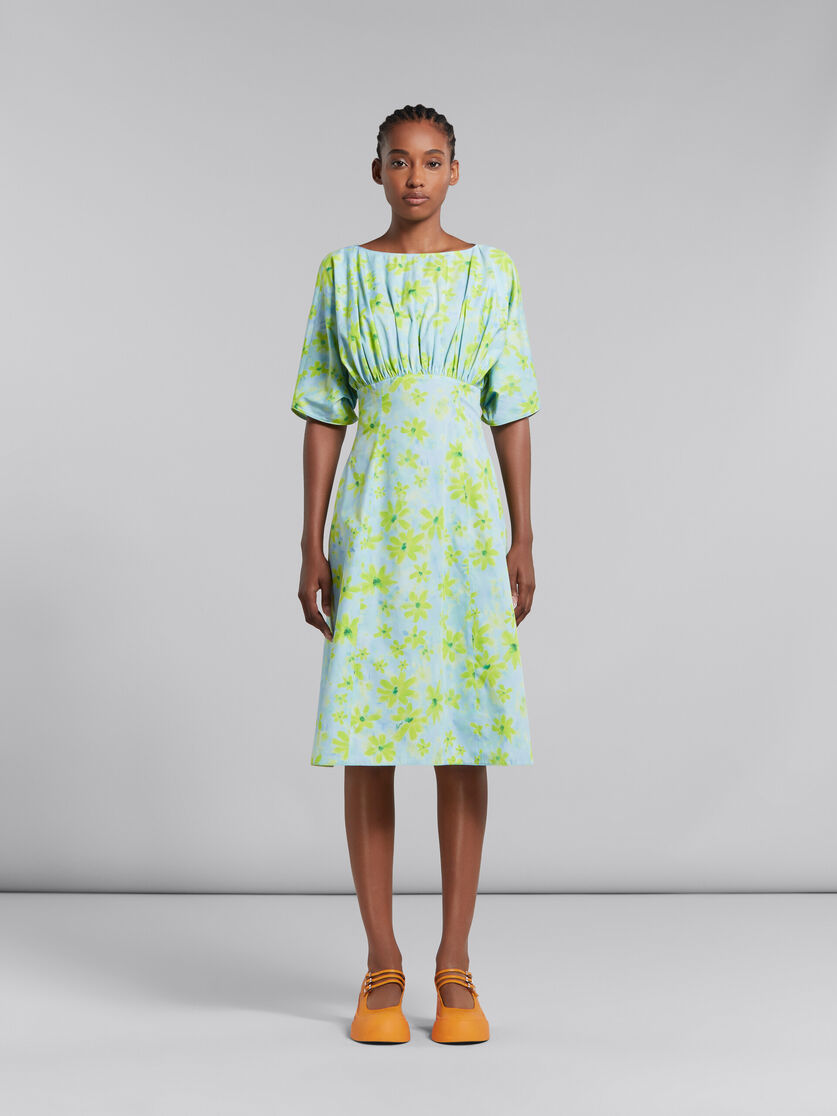 Light green poplin gathered dress with Parade print - Dresses - Image 2