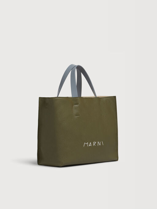 Deep green cream and blue leather Museo Soft tote bag with Marni Mending - Shopping Bags