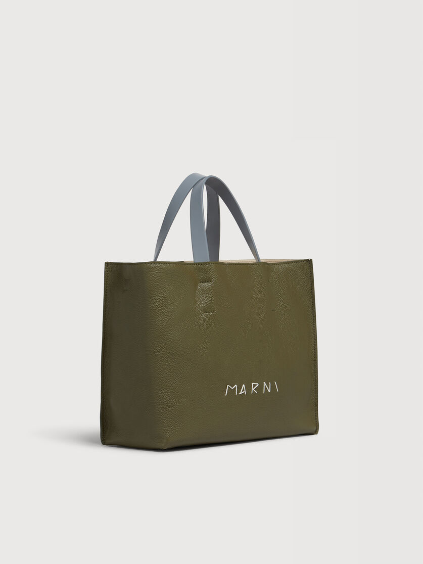 Deep green cream and blue leather Museo Soft tote bag with Marni Mending, Image 5